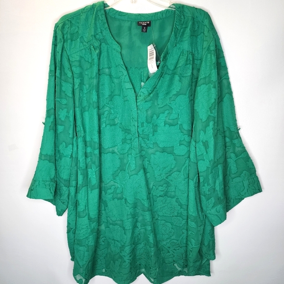Torrid Harper Blouse 3/4 Sleeve Floral Kelly Green Plus Size 5X 28 NWT - Picture 1 of 16